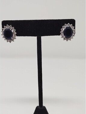 Avon Sterling 925 Simulated Sapphire CZ Halo Stud Earrings